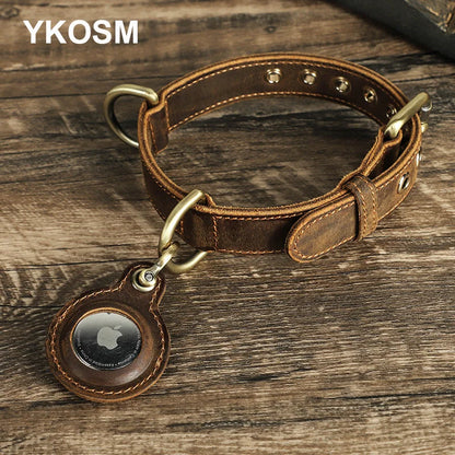 Luxury Genuine Leather "Crazy Horse" Dog Collar with Air-Tag