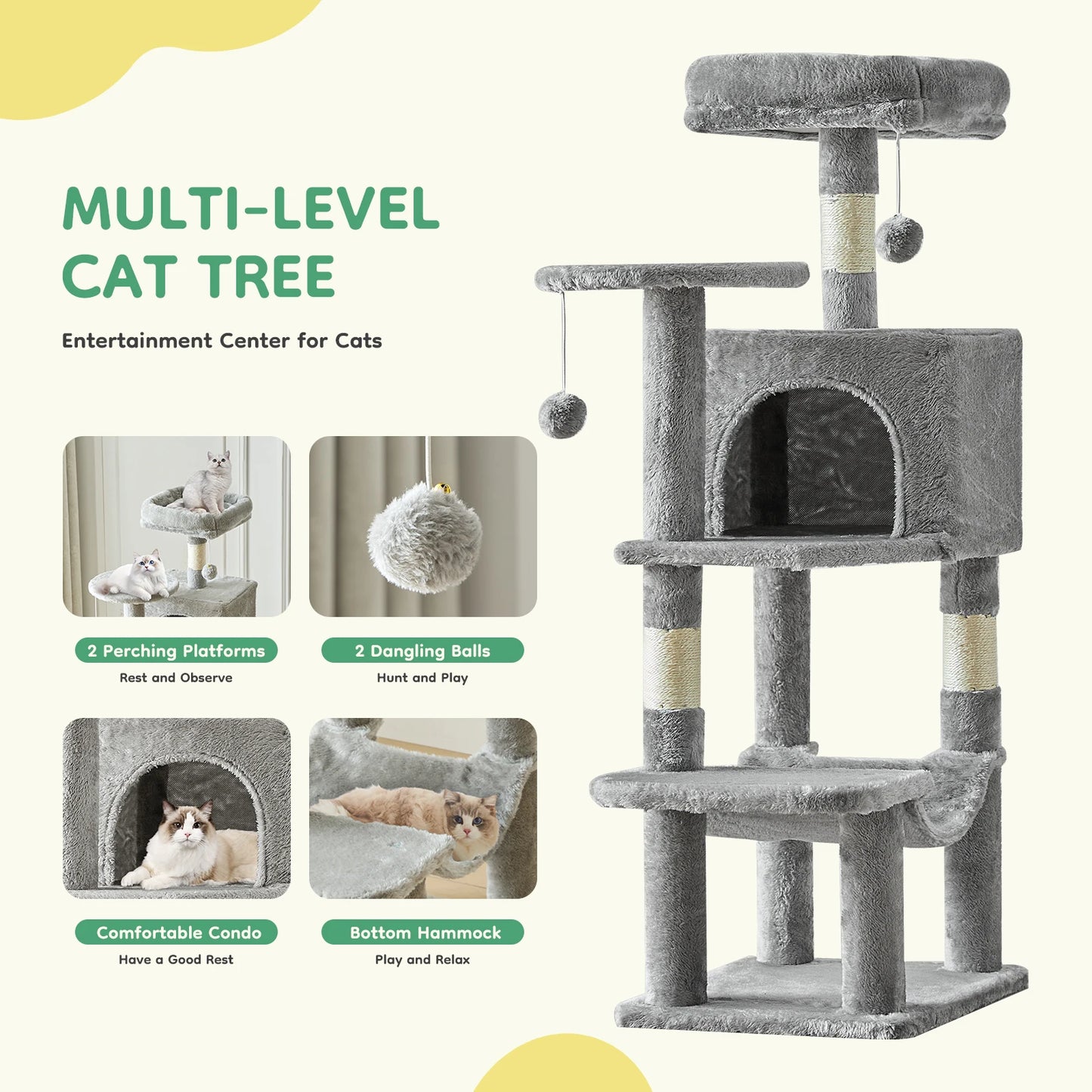 44in Tall Multi-Cat Climbing Cat Tree