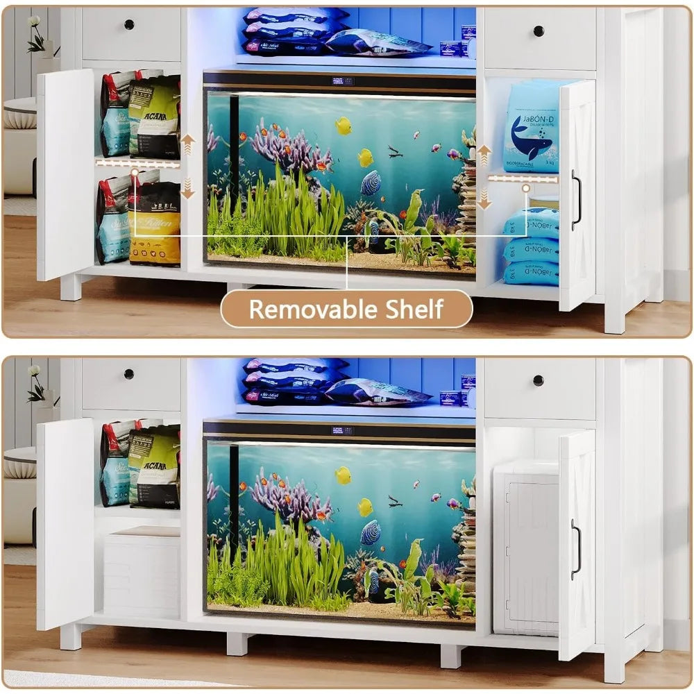 55 to 75 Gallon Fish Tank Stand with Power Outlets & LED Light