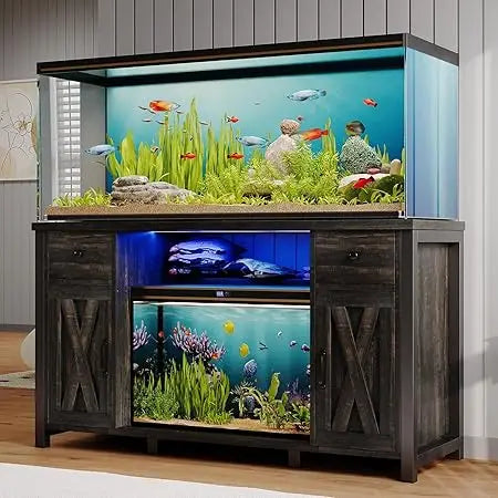 55 to 75 Gallon Fish Tank Stand with Power Outlets & LED Light