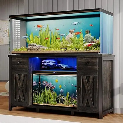 55 to 75 Gallon Fish Tank Stand with Power Outlets & LED Light