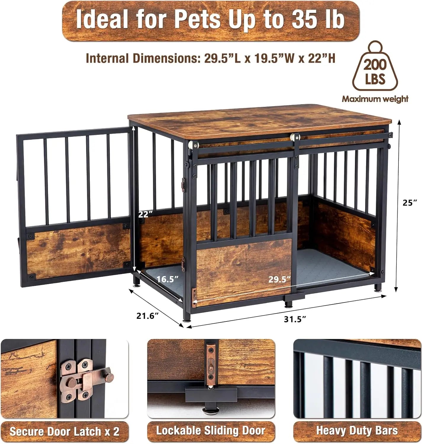 32 Inch Dog Crate Furniture with Cushion for Large Medium Dogs