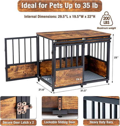 32 Inch Dog Crate Furniture with Cushion for Large Medium Dogs