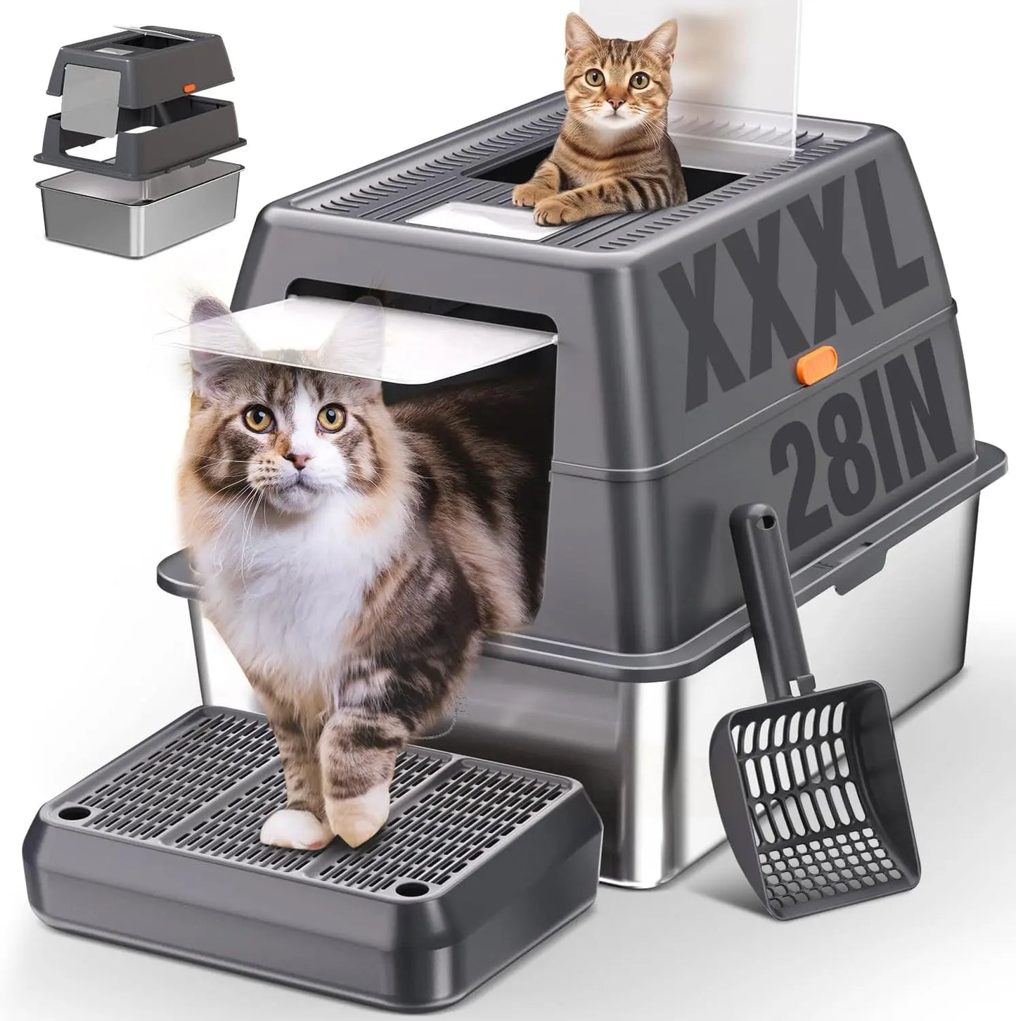 XXXL Stainless Steel Litter Box with Lid