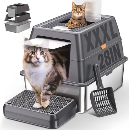 XXXL Stainless Steel Litter Box with Lid