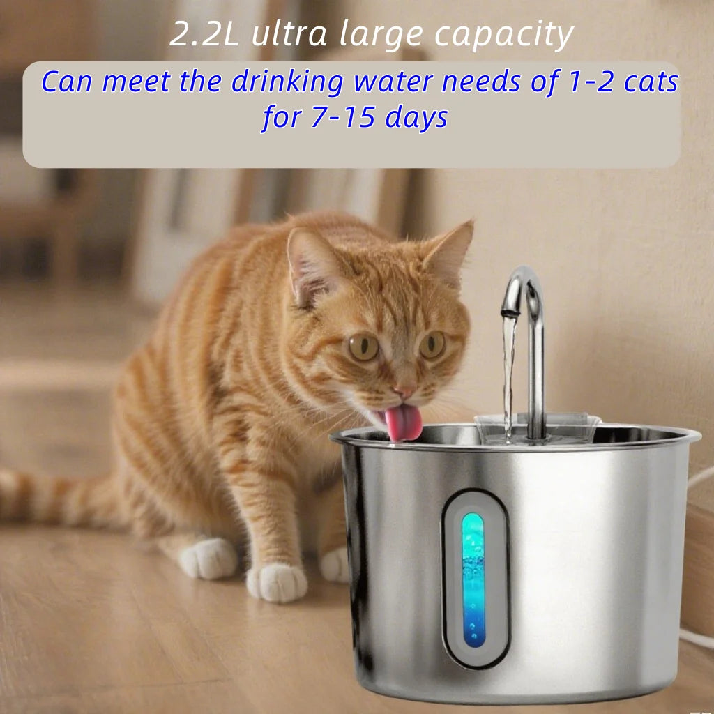 75oz Stainless Steel Automatic Water Fountain with Filters Silent Pump for Cat Drinking