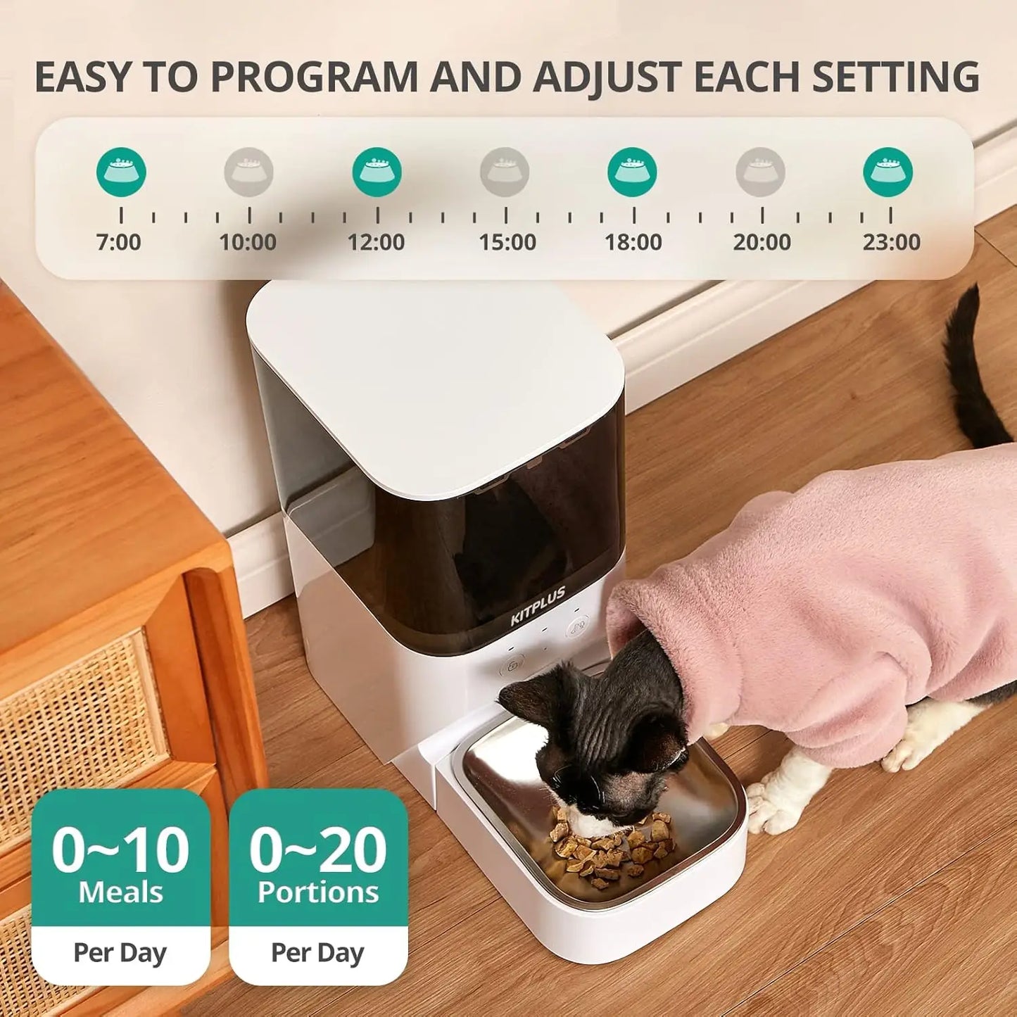 Automatic  Food Dispenser with Lock Lid, 30S Voice Recorder and APP Control