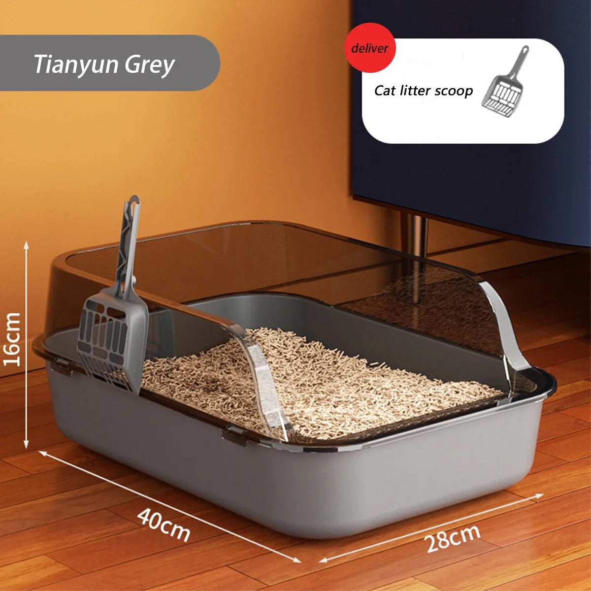 Semi-enclosed Cat Litter Box