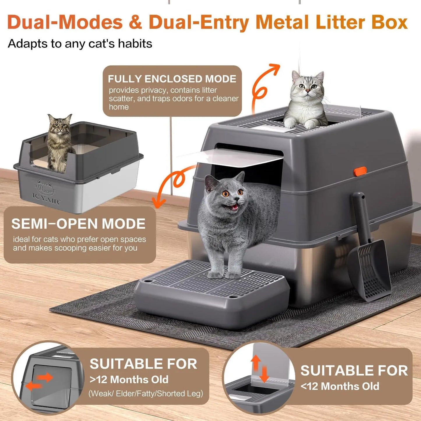XXXL Stainless Steel Litter Box with Lid