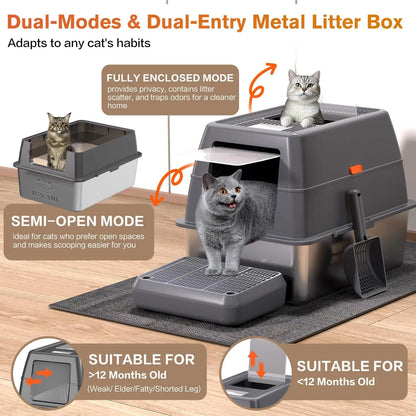 XXXL Stainless Steel Litter Box with Lid