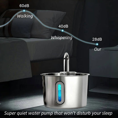 75oz Stainless Steel Automatic Water Fountain with Filters Silent Pump for Cat Drinking