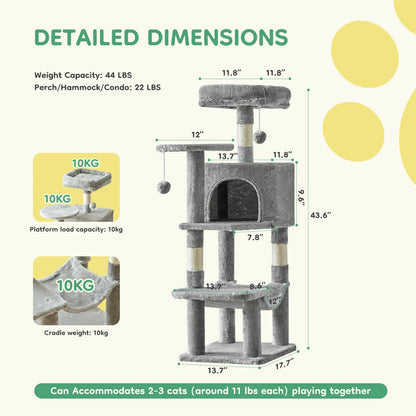 44in Tall Multi-Cat Climbing Cat Tree