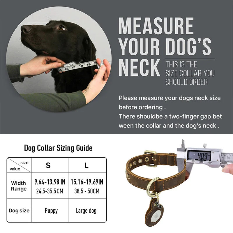 Luxury Genuine Leather "Crazy Horse" Dog Collar with Air-Tag