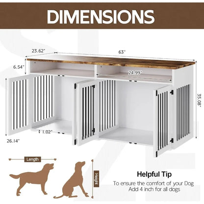 72 Inch Furniture Dog Crate for 2 Dogs