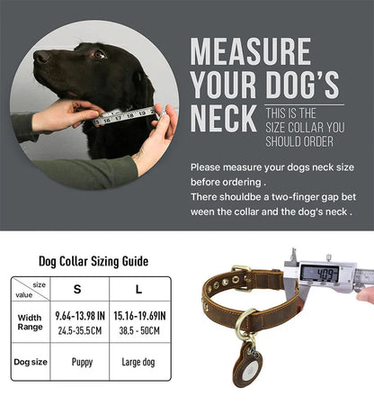 Luxury Genuine Leather "Crazy Horse" Dog Collar with Air-Tag