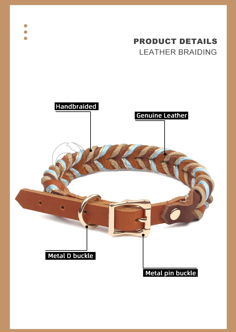 Braided Sky Blue Nylon Rope/Leather Pattern Collar