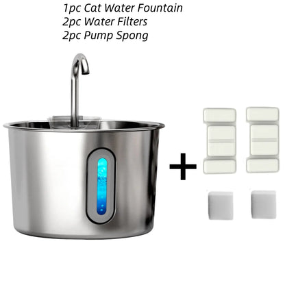 75oz Stainless Steel Automatic Water Fountain with Filters Silent Pump for Cat Drinking